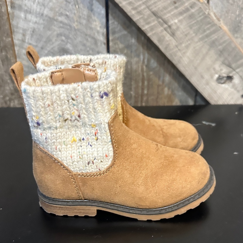 Cat & Jack Tan Suede Knit Cuff Ankle Boots - Cozy Fall Style